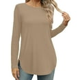thumbnail image 2 of kpmatpey Womens Tops Crew Neck Long Sleeve Side Split Solid Color Loose Casual Basic Fall Tunic Top, 2 of 6