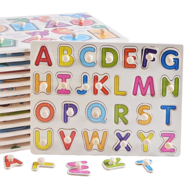 30cm Kid Early Educational Toys Montessori Wooden Puzzle Hand Grab Board Set Alphabet And Digit Learning Education Baby Toys1pcs Z He Qiyong unisex