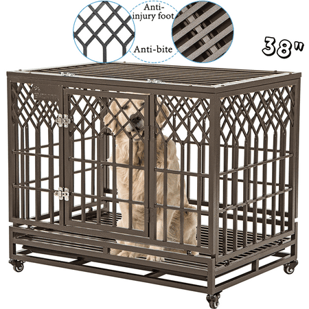 SMONTER Heavy Duty Dog Crate, Y Shape, Metal Kennel for Large Dogs