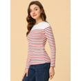 thumbnail image 3 of DARING DIVA Women's Color Block Striped Knit Top Long Sleeves T-Shirt M White Red, 3 of 6