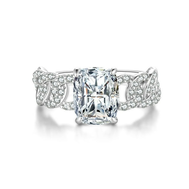 Anillos de Moissanita para Mujer de 3 Quilates Color D Claridad VVS1 Anillo de Diamante de Moissanita Plata Esterlina 925 Corte Cojín Alargado Anillo de Compromiso Talla 5-10