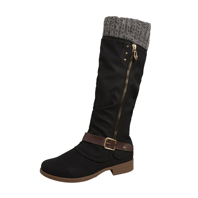 LOVZFMLL Bottes pour Femmes Mi-Mollet Bottes d'Hiver Fermeture Éclair Latérale Bout Rond Antidérapantes Talon Bloc Bas Bottes Décontractées Automne Hiver