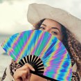 thumbnail image 5 of wowotier Reflective Rave Hand Fan, Foldable for Women/Men/Drag Queen - Large Clack Festival Folding Hand Fan for EDM, Music Festival, Event, Party, Dance, Performance, 5 of 6