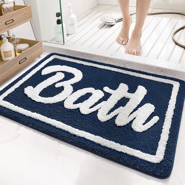 Alfombrilla de baño antideslizante, alfombrilla de baño esponjosa de microfibra, alfombrilla de ducha absorbente de agua, lavable a máquina, 50 x 80 cm - azul oscuro,
