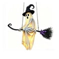 thumbnail image 2 of Halloween Hanging Ghost Decor, 3.3Ft Light-Up Flying Ghost on Broomstick with Witch Hat, Cute Outdoor Halloween Decorations for Front Porch Yard Tree, 2 of 6