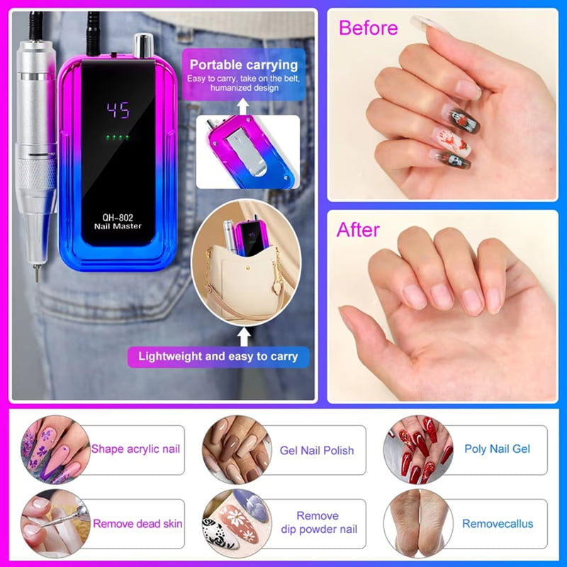 45000RPM Rechargeable Nail Drill Machine Electric Nail Drill Sander Low Noise Manicure Machine Colorful Green