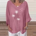 thumbnail image 2 of Blouse pour Femmes Col en V Manches 3/4 Coton Lin avec Imprimé Pissenlit, 2 of 4