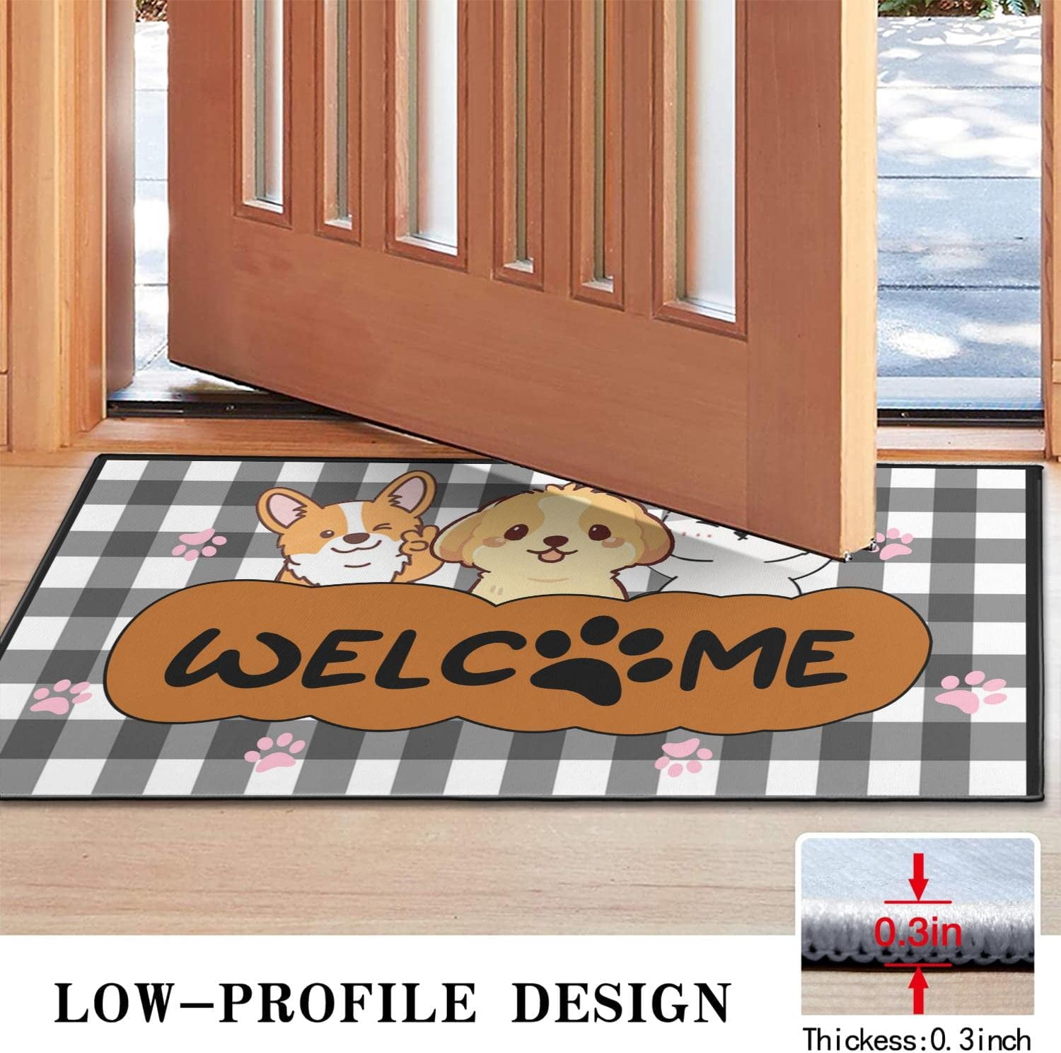 Cat Paws Plaid Doormat Non-Slip Absorbent Resist Dirt Front Door Mat Machine Washable Welcome Mats Outdoor Inside Floor Rugs for Entryway 30" X 17"