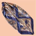 thumbnail image 4 of REORIAFEE Headscarf Women's Like Silk Satin Scarf for Hair Wrapping at Night Scarf for Sleeping 90CM Silk Square Scarf Hand Flower Turban Shawl Scarf Navy One Size, 4 of 5