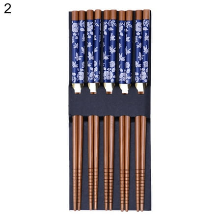 

Bigstone 5 Pair Vintage Wood Chopsticks Non-slip No Painting Cooking Chopsticks for Home