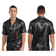 thumbnail image 7 of iiniim Mens Short Sleeve Shiny Button up Blouse T Shirt for Party and Clubbing Black XXL, 7 of 7