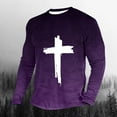 thumbnail image 2 of Jinhomg Casual T-Shirts for Men 2025 Trendy Gradient Color Cross Print Tees Big and Tall Comfy Long Sleeve Crew Neck Pullovers Daily Wear Prime Day Deals Today Purple XXL, 2 of 4