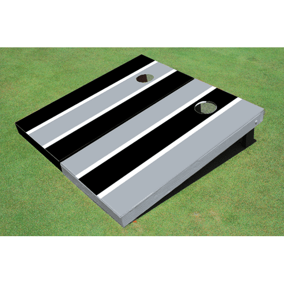 Black And Gray Alternating Long Stripe Custom Cornhole Board