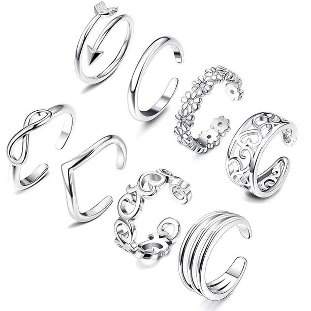 Anillo para el pie con apertura ajustable para el dedo del pie, joyería de vacaciones en la playa para mujeres europeas y americanas, traje de 8 piezas.