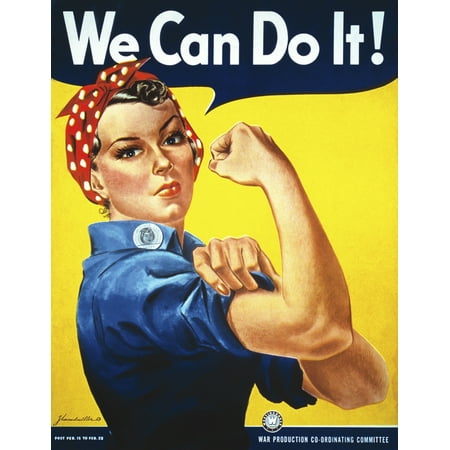 Rosie The Riveter vintage war poster from World War Two Canvas Art - John ParrotStocktrek Images (13 x 16)