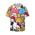 thumbnail image 2 of Lsque Sanrio print Men's Cuban Collar Short Sleeve Shirt Summer Beachwear Casual Button Down Fashionable Vacation Leisure Shirt-Small, 2 of 7