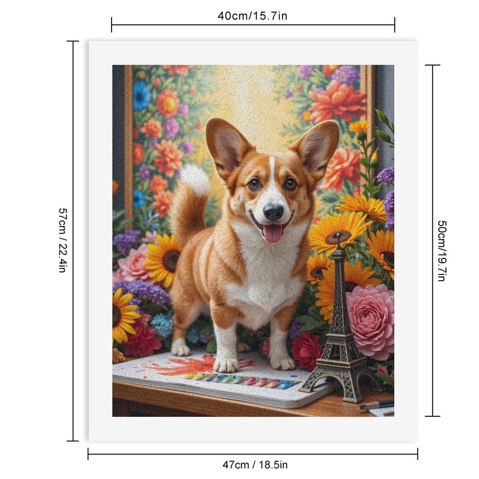 Paint By Numbers Kit for Adults Beginner - Corgi Art Floral Eiffel Tower DIY Canvas Painting Kits for Adults, Frameless Paint By Number for Adults for Home Wall Decor 16x20 Inch