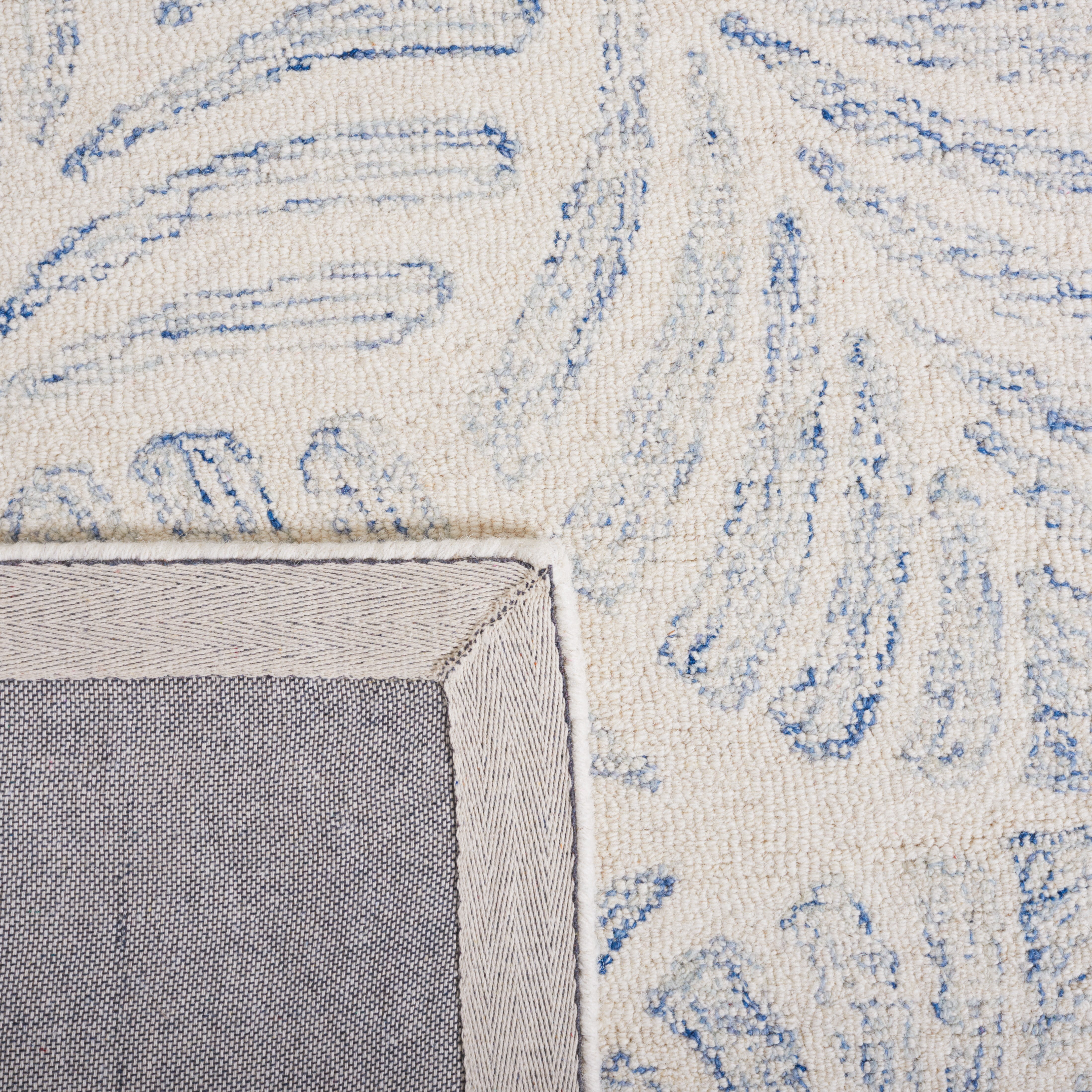 SAFAVIEH Jardin Cyan Leaves Area Rug, Ivory/Blue, 6' x 6' Round