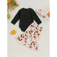 thumbnail image 5 of Newborn Baby Girl Halloween Clothes 3M 6M 12M 18M Long Sleeve Romper Tops Pumpkin Bell-Bottom Pants Headband Infant Fall Outfits, 5 of 10