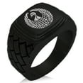 thumbnail image 1 of Stainless Steel Rokkaku Samurai Crest Geometric Pattern Step-Down Biker Style Polished Ring, 1 of 1
