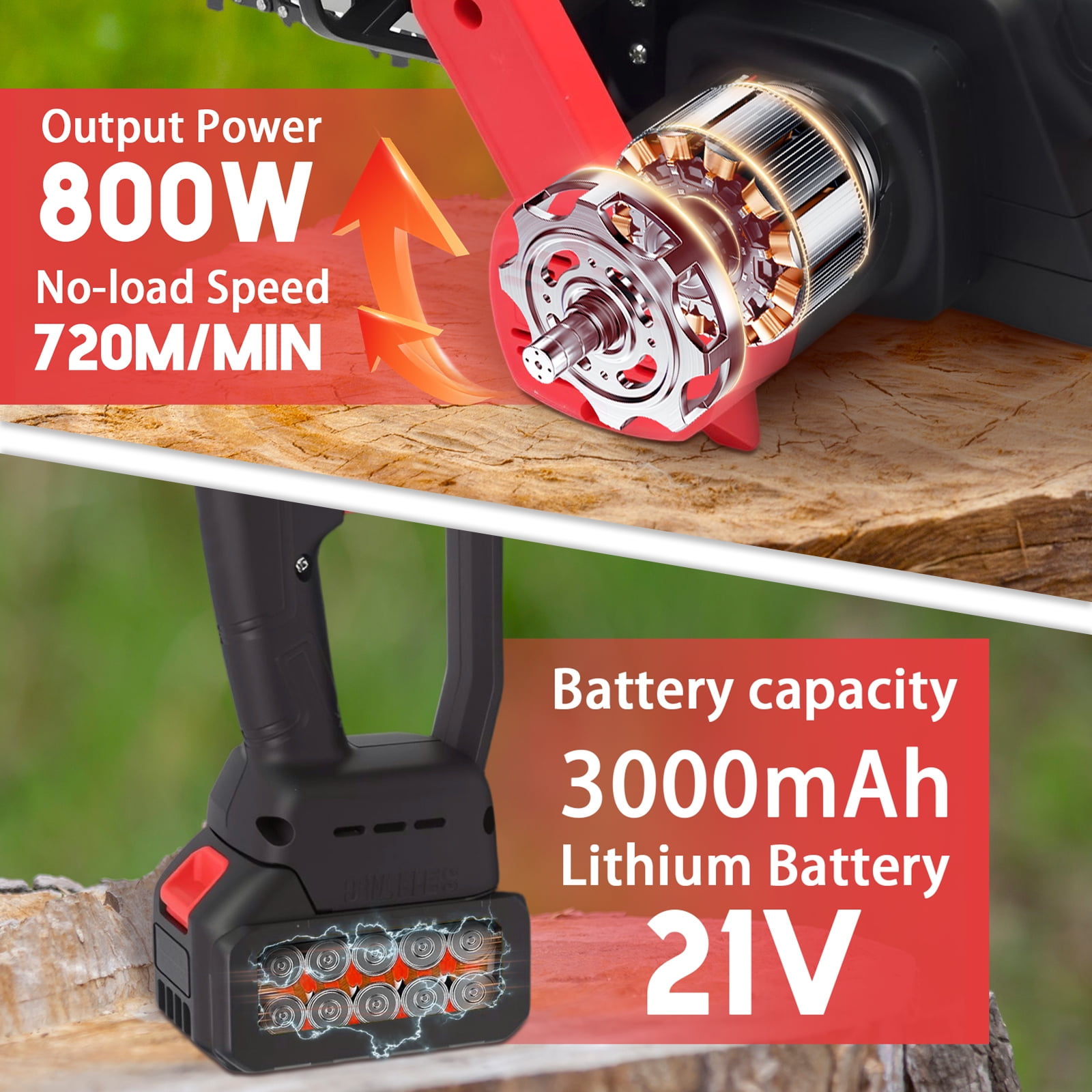 CATGOOD 12 inch Cordless Chainsaw, Electric Chainsaw with 21V 3.0Ah Battery and Charger, Battery Powered Chainsaw for Tree Trimming, Wood Cutting, 800W