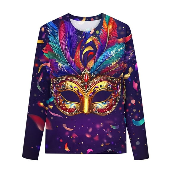 CLOISE Kids Shirts Girls Long Sleeve Boys Youth Mardi Gras Purple Crew Neck Tops Print Outfits Fall Winter Clothes 3-14T