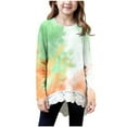 thumbnail image 2 of HAOTAGS Gradient Color Tops for Big Girls(4-15), Long Sleeve Crew Neck T-shirts with Lace Hem Green 14-15Years, 2 of 7