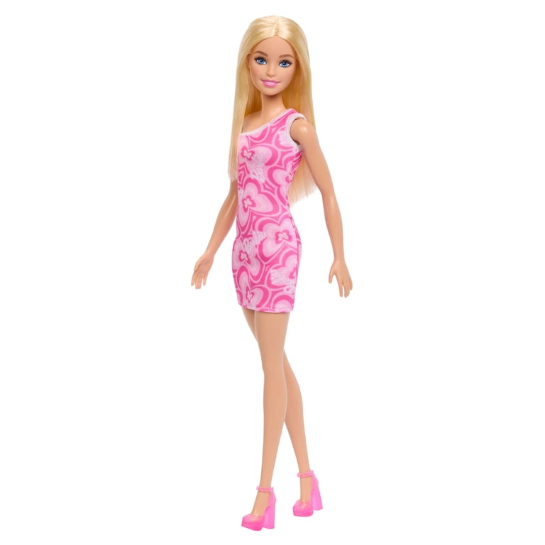 barbie fashionista barbie doll hot pink dress Barbie Fashionistas Doll in Metallic Pink Minidress Blond Hair