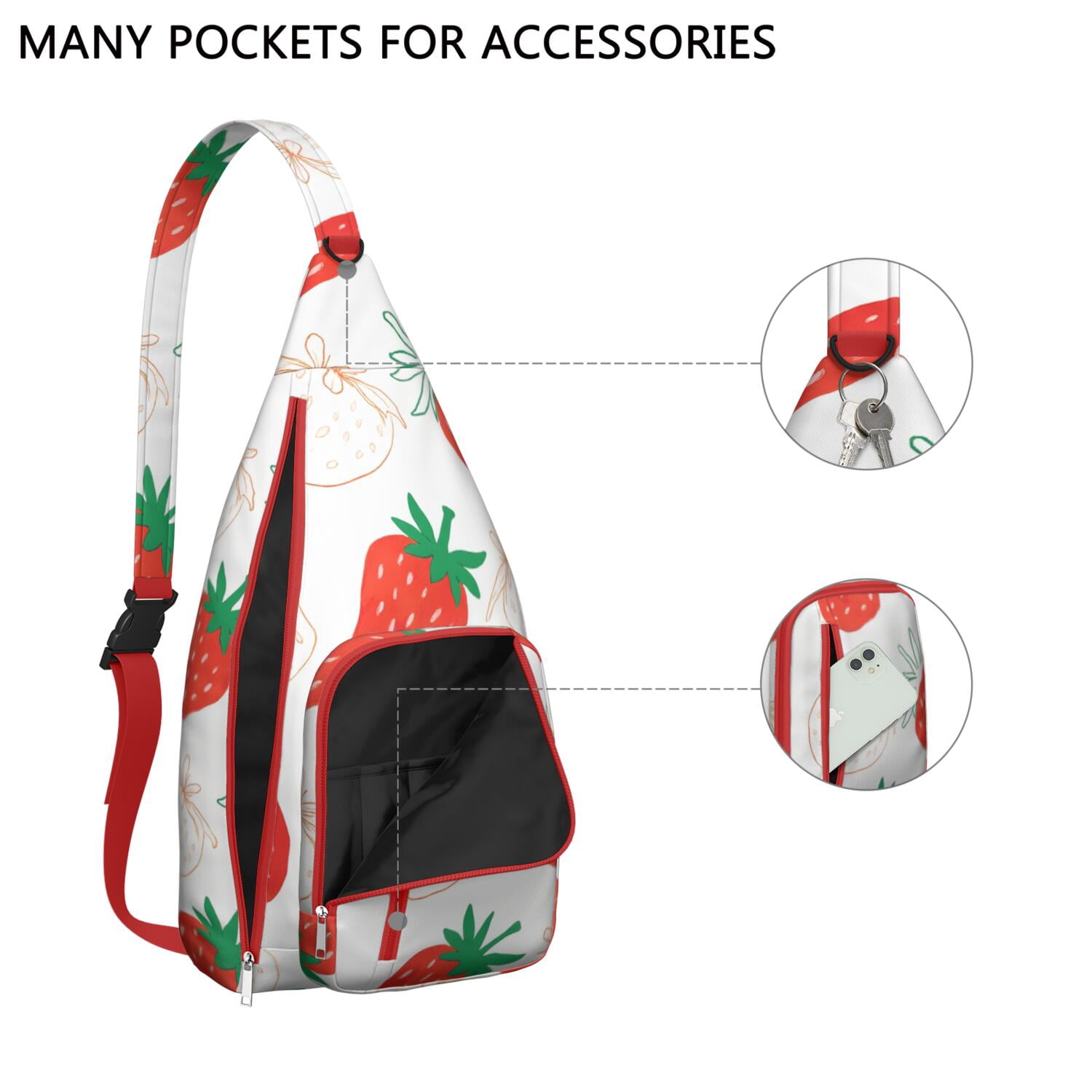 Strawberry Sling Bag Crossbody Backpack,Crossbody Sling Bag Travel Hiking Daypack for Cycling Mountain Climbing