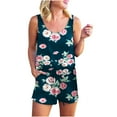 thumbnail image 2 of Summer Jumpsuits for Women Casual Comfy Round Neck Sleeveless Tank Tops Drawstring Shorts Rompers with Pockets, 2 of 6