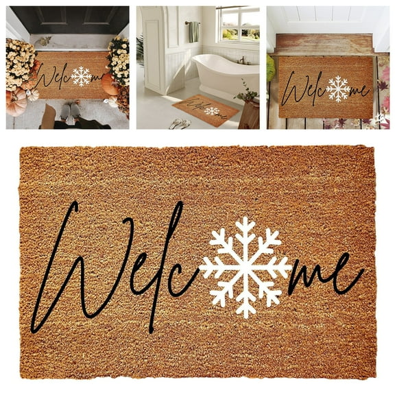 Christmas Snowflake Welcome Doormat, Winter Welcome Door Mat, Winter Coir Doormat,Non-Slip Winter Rug, Christmas Front Door Decor Mat for Home Indoor Holiday Decoration, 23.6X15.7 inch