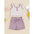 thumbnail image 3 of Musuos Little Girl Summer Ribbed Set, 6M 12M 18M 24M 3Y 4Y Striped Round Neck Sleeveless Tank Tops Elastic Waist Shorts Toddler Outfits, 3 of 9