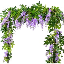 Viworld 2 Pack 6.6ft Artificial Flowers Silk Wisteria Flowers Ivy Vine Green Leaf Hanging Vine Garland for Wedding Party Home Garden Wall Decoration, Purplr