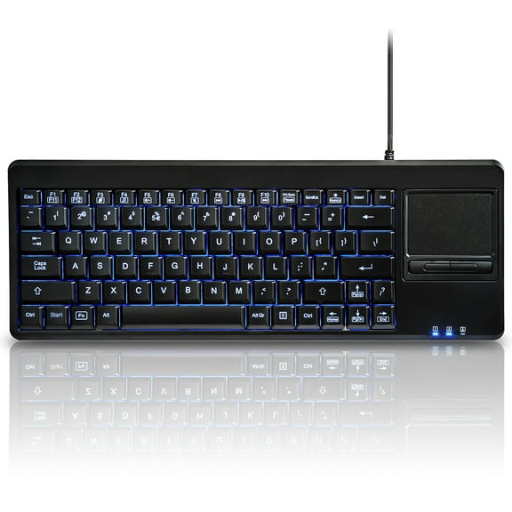 Perixx PERIBOARD-315H, Wired USB Backlit Keyboard with Touchpad and 2 USB Ports, Black, US English Layout