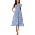 thumbnail image 1 of INSPIRE CHIC Robe Décontractée à Fleurs pour Femme avec Poches Col Ras du Cou Manches Courtes Boho Fluide Midi m Bleu, 1 of 6