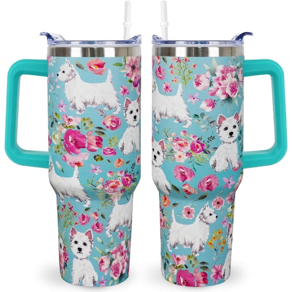 Westie Gifts for Women Cute Dog Tumbler Coffee Cup for Women Westie Travel Mug 40 Oz Stainless Steel Insulated Water Bottle With Lid and Straw