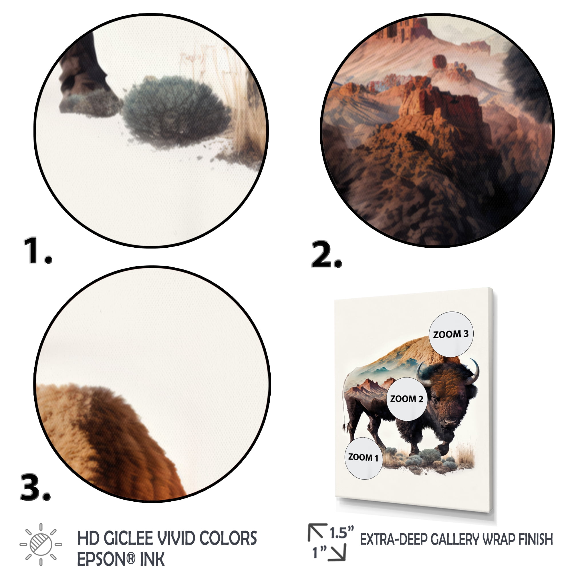Designart Double Exposure Of A Bison With Nevada Landscape II Canvas Wall Art