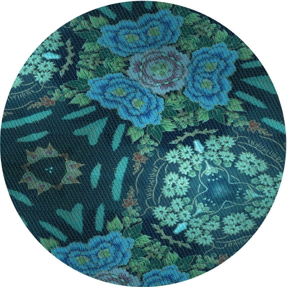 Ahgly Company Machine Washable Indoor Round Transitional Deep-Sea Blue Area Rugs, 4' Round