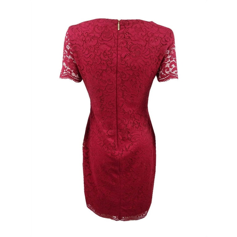 Lauren by Ralph Lauren Women s Scalloped Lace Dress 2 Vibrant Garnet