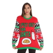 #followme Womens Ugly Christmas Sweater - Sweaters for Women (Red - Santa, X-Large)