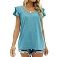 thumbnail image 3 of Womens Ruffle Sleeve T Shirts Petal Sleeve V Neck Casual Tees Summer Basic Tops, 3 of 6