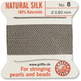 thumbnail image 2 of Griffin Silk Bead Cord Perlseide - Grey Color – Size 8 (0.80mm) – 2 meters per card – Stainless Steel Needle Attached – For Knotting Pearls, Gemstones, Crystals and Beads, 2 of 7