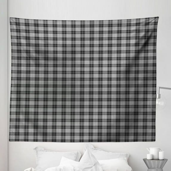 Grey Plaid Tapestry, Classy Gingham Design Grayscale Monochrome Style Pattern Checkered Illustration, Fabric Wall Hanging Decor for Bedroom Living Room Dorm, 5 Sizes, Dust Pearl, by Ambesonne