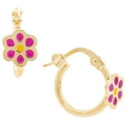 18kt Gold-Plated Sterling Silver Pink Flower Enamel Kids' Hoop Earrings