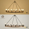thumbnail image 6 of Magic Home 16-Light Big Wagon Wheel Chandelier,Modern Farmhouse Large Light Fixtures Large Round Chandelier,Round Kitchen Island Light,walnut color frame + black lamp head, 6 of 9