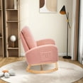 thumbnail image 3 of Rocking Chair, Modern Sherp Upholstered Accent Glider Chair with High Back and Side Pocket, Tufted Armchair Lounge Chair with Rubber Wood Legs for Living Room, Bedroom, Office, Pink, 3 of 7
