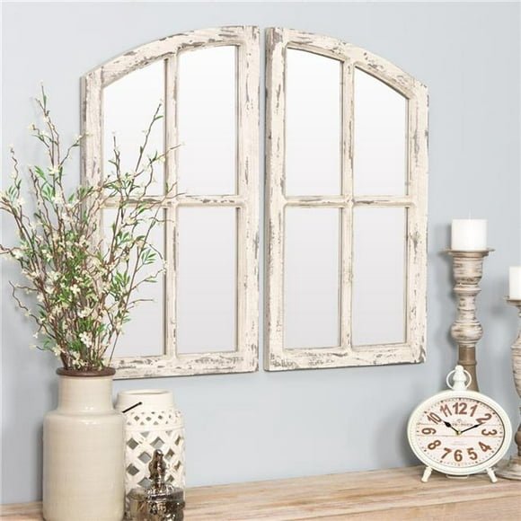 Aspire Home Accents 6138 Jolene Arch Window Pane Mirrors&#44; White - Set of 2