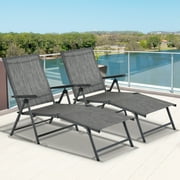 Dkelincs Set of 2 Patio Lounge Chair Outdoor Chaise Lounge Folding Textile Sunbathing Chair with Arms for Outside Patio Poolside, Black