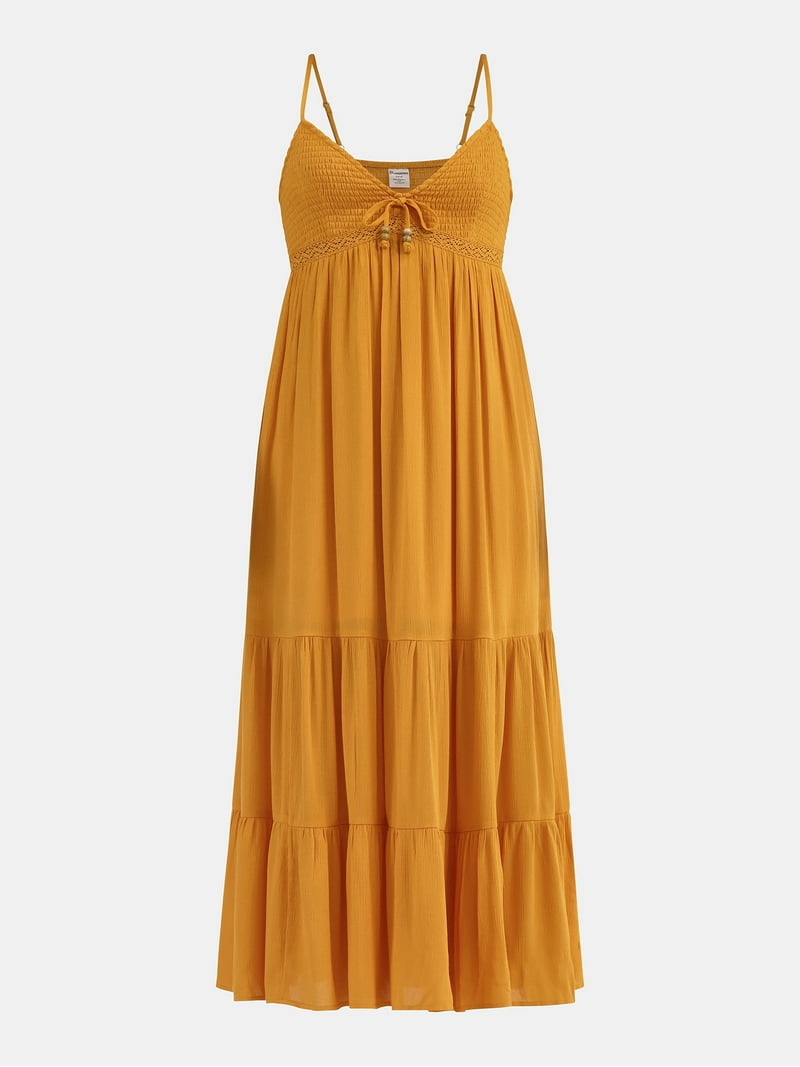No Boundaries Tiered Maxi Dress with Crochet Lace Trim, Women's -  Walmart.com