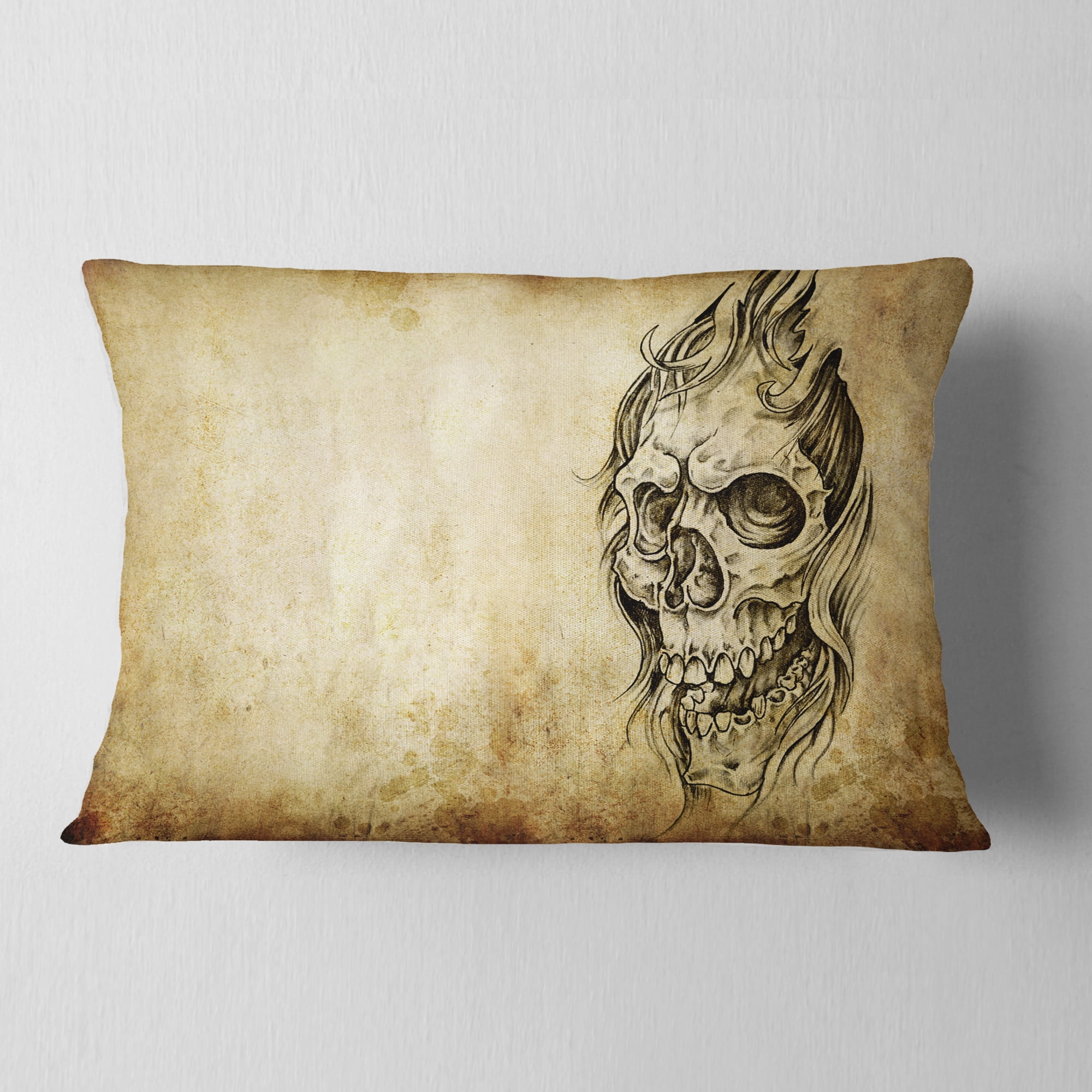 Designart Death Tattoo Art - Abstract Portrait Throw Pillow - 12x20